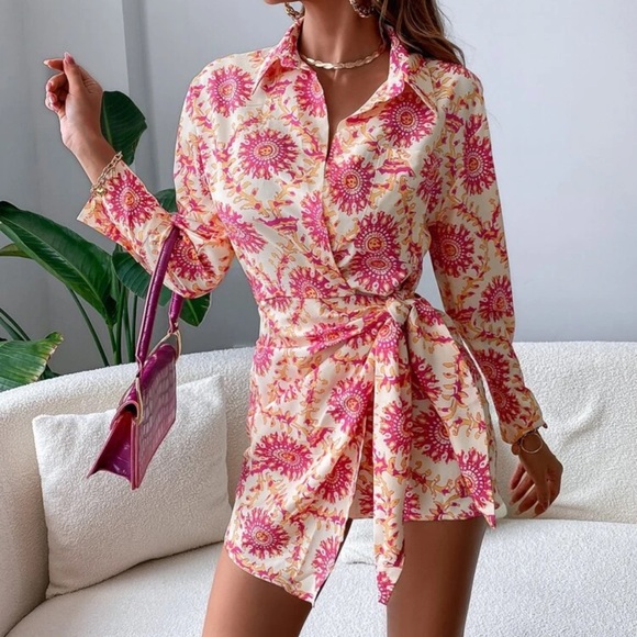 Women’s Floral Wrap Shirt Dress NWT - Picture 2 of 6